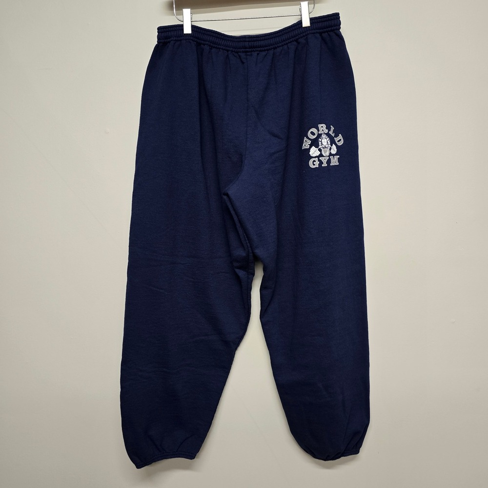 World Gym Sweatpants Mens XL Navy Blue Graphic Logo Joggers Sporty Activewear
